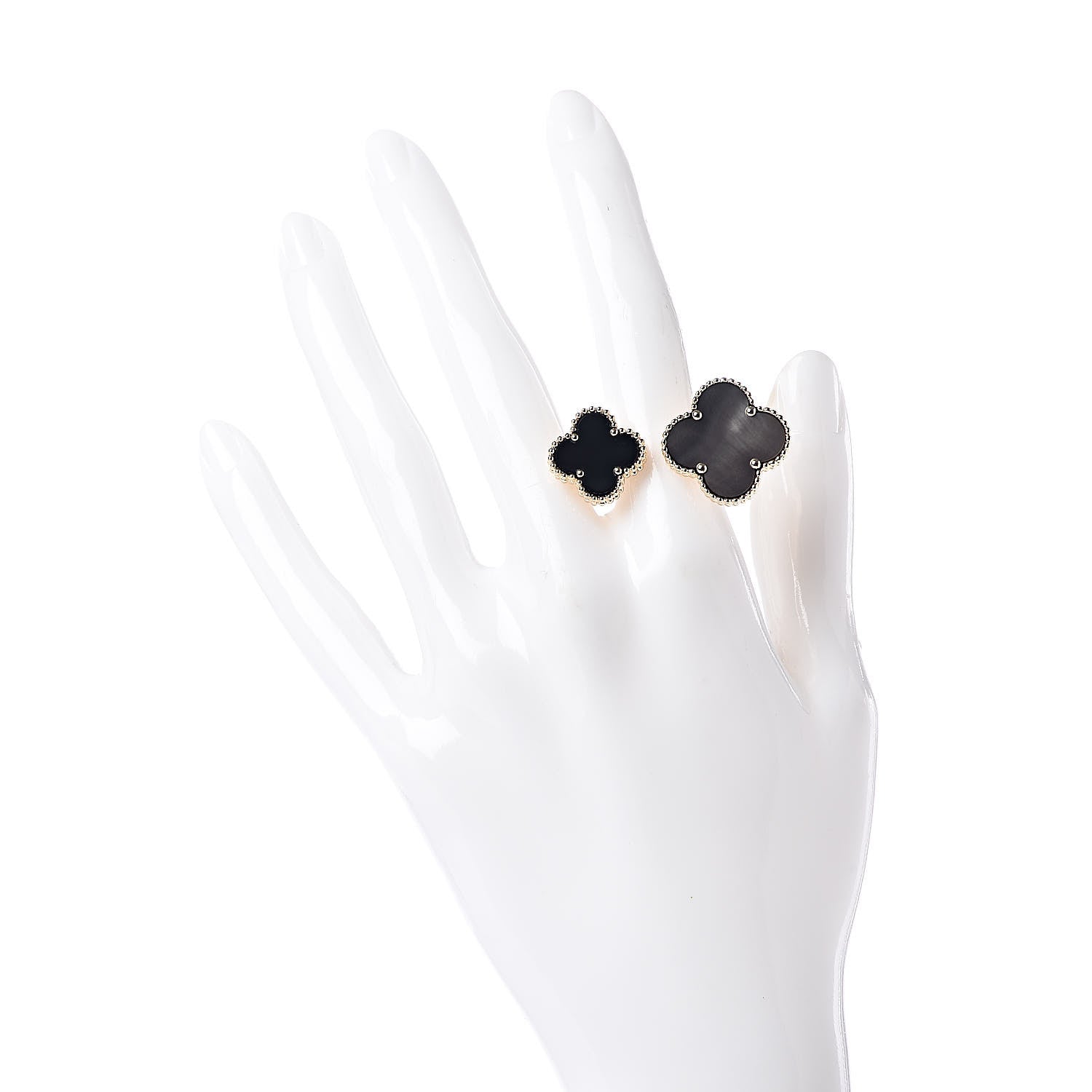 Van Cleef & Arpels 18K Yellow Gold Grey Mother of Pearl Black Onyx Magic Alhambra Between the Finger Ring 50 5.25 2 of 4