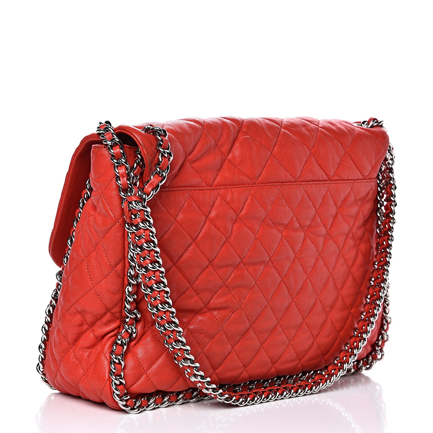Washed Lambskin Quilted Maxi Chain Around Flap Red