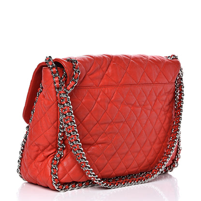 Chanel Washed Lambskin Quilted Maxi Chain Around Flap Red 3 of 16