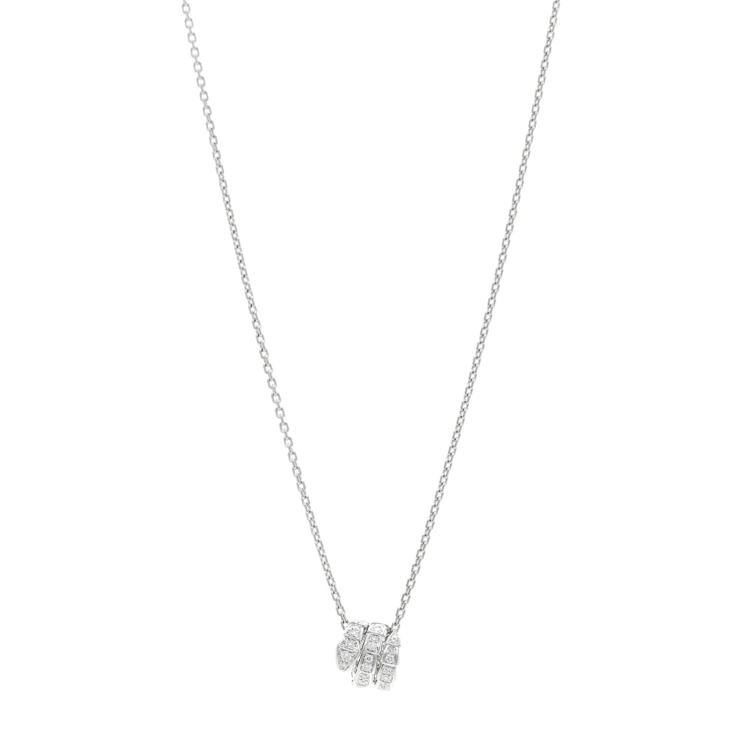 18K White Gold Diamond Serpenti Viper Pave Pendant Necklace