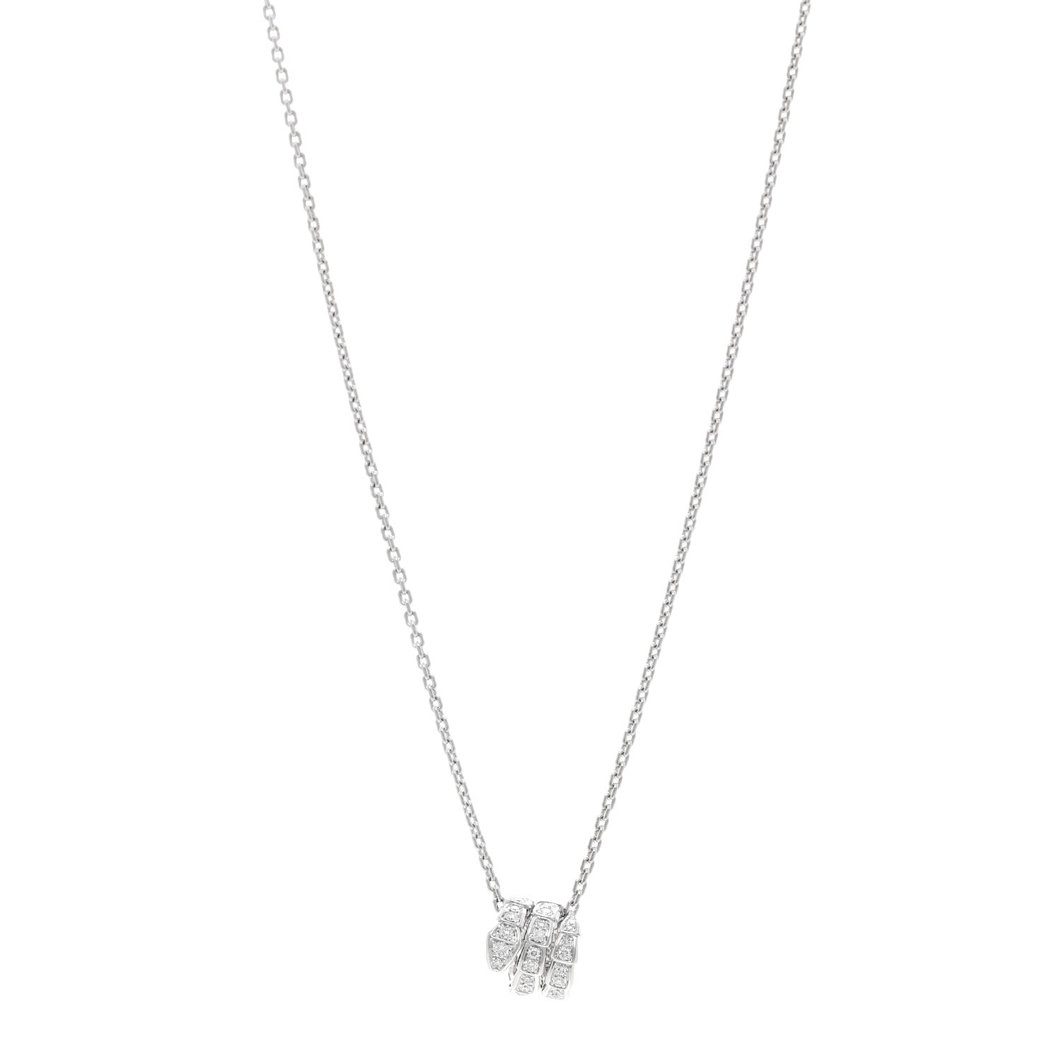 Bulgari 18K White Gold Diamond Serpenti Viper Pave Pendant Necklace 1 of 4