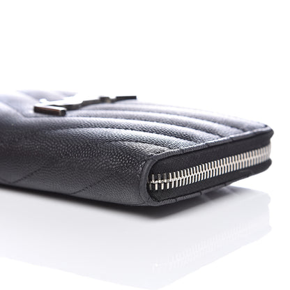 Saint Laurent Grain De Poudre Matelasse Chevron Monogram Zip Around Wallet Black 9 of 9