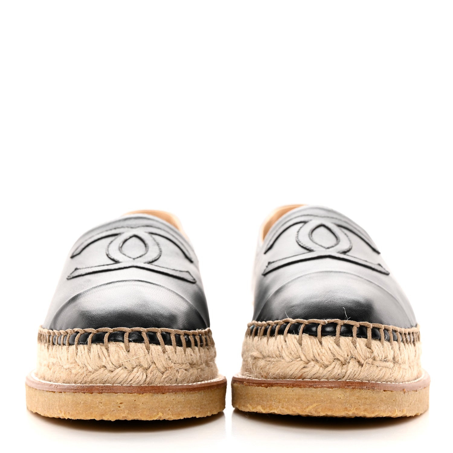 Chanel Lambskin CC Espadrilles 38 Grey Black 2 of 13