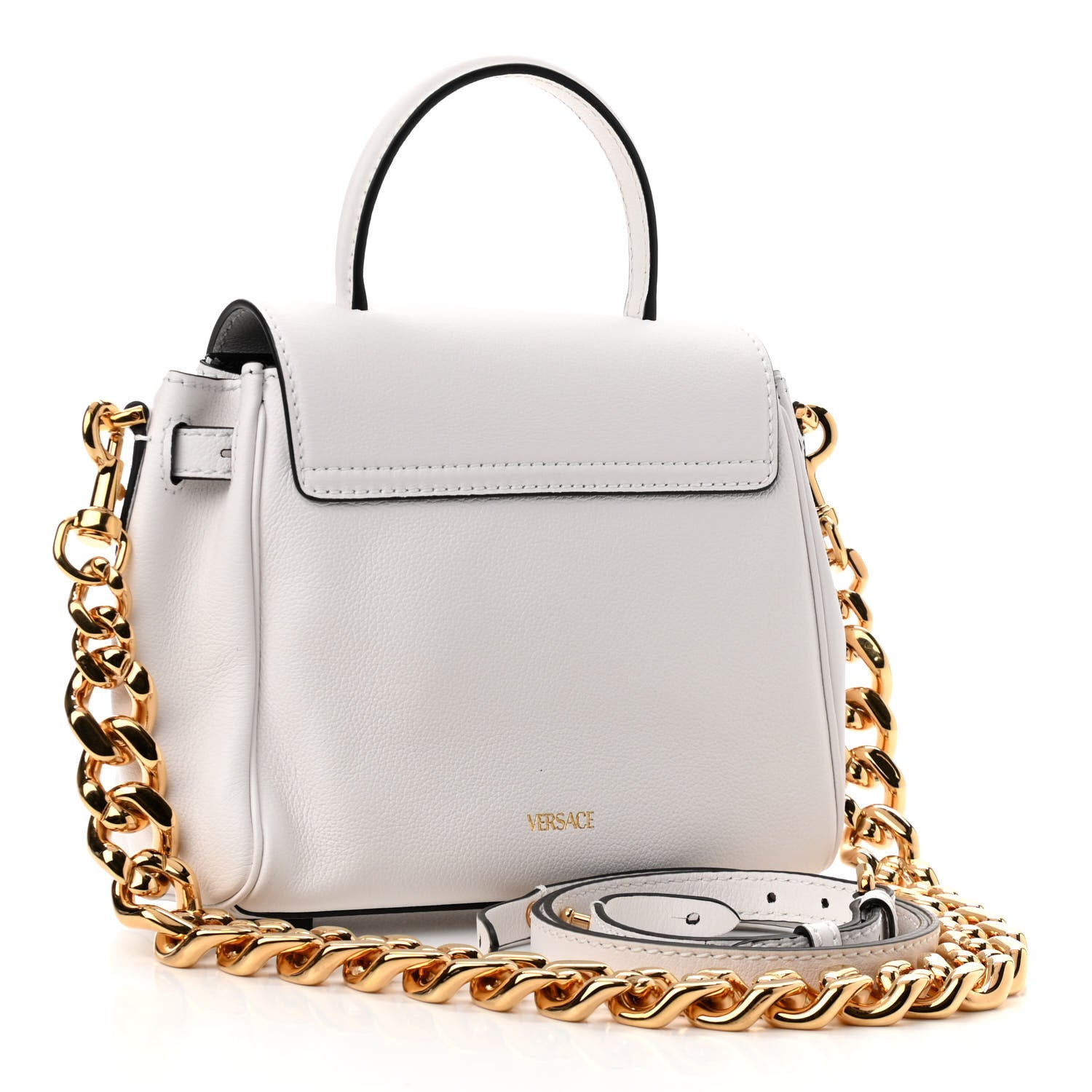 Versace Calfskin Medusa Small Top Handle Handbag Optic White 3 of 10