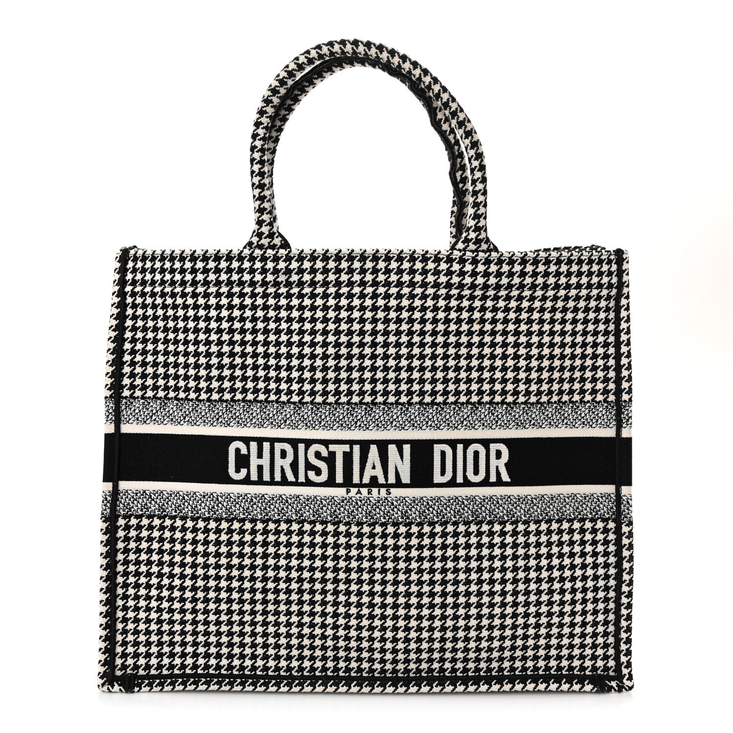 Christian Dior Canvas Houndstooth Embroidered Large Book Tote Black White 1 of 12