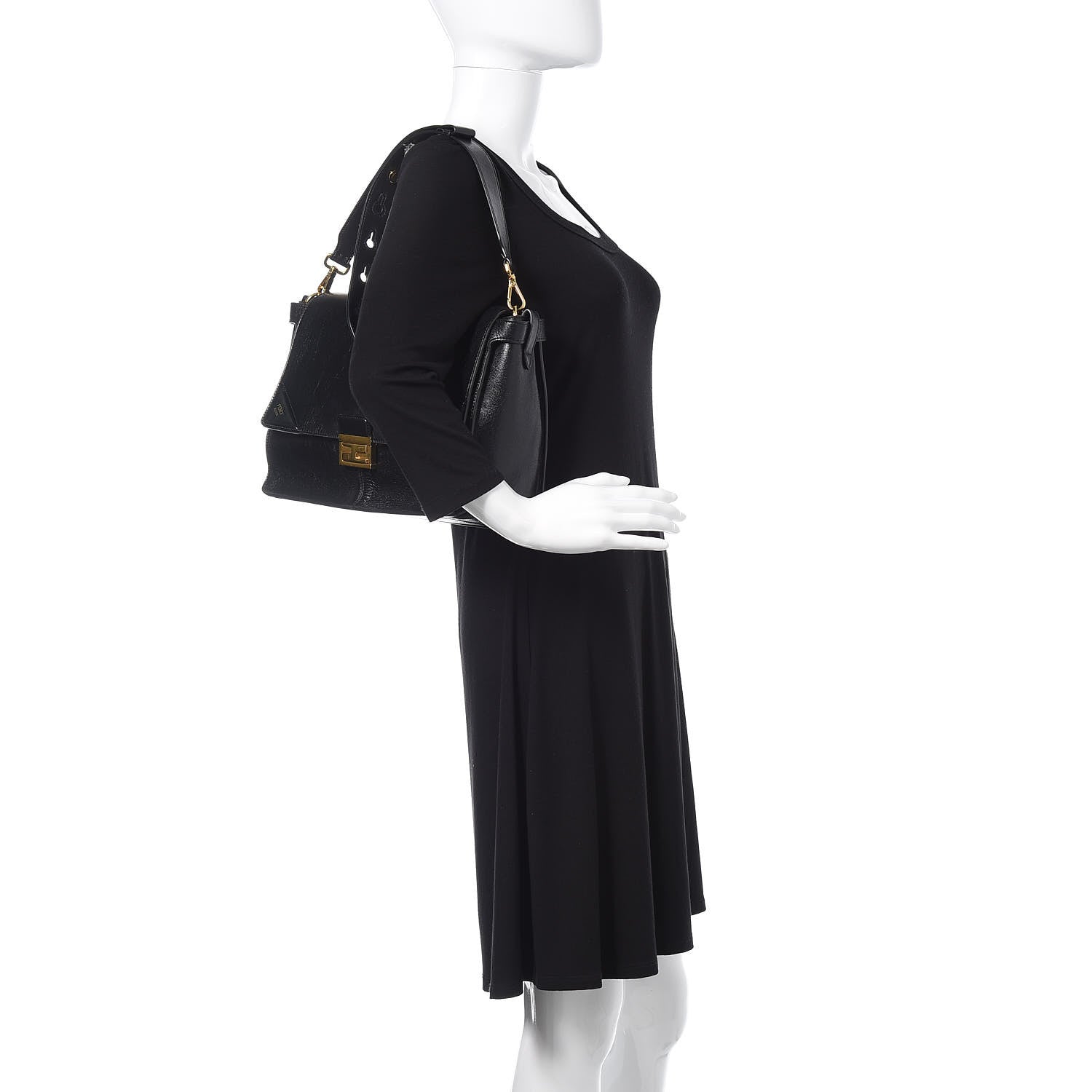 Fendi Agnello Old Shine Large Kan U Shoulder Bag Black 2 of 12