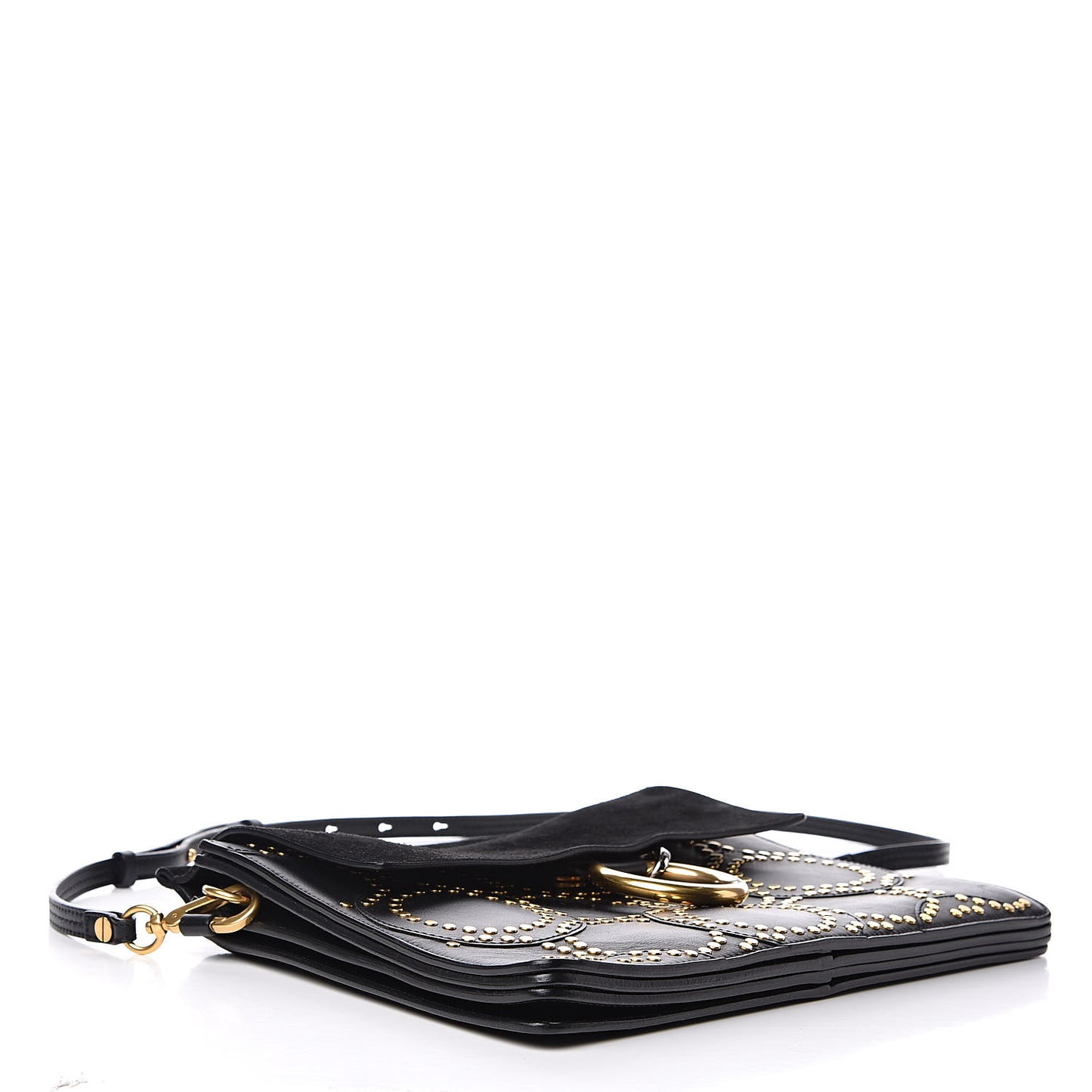Calfskin Suede Studded Medium Faye Shoulder Bag Black