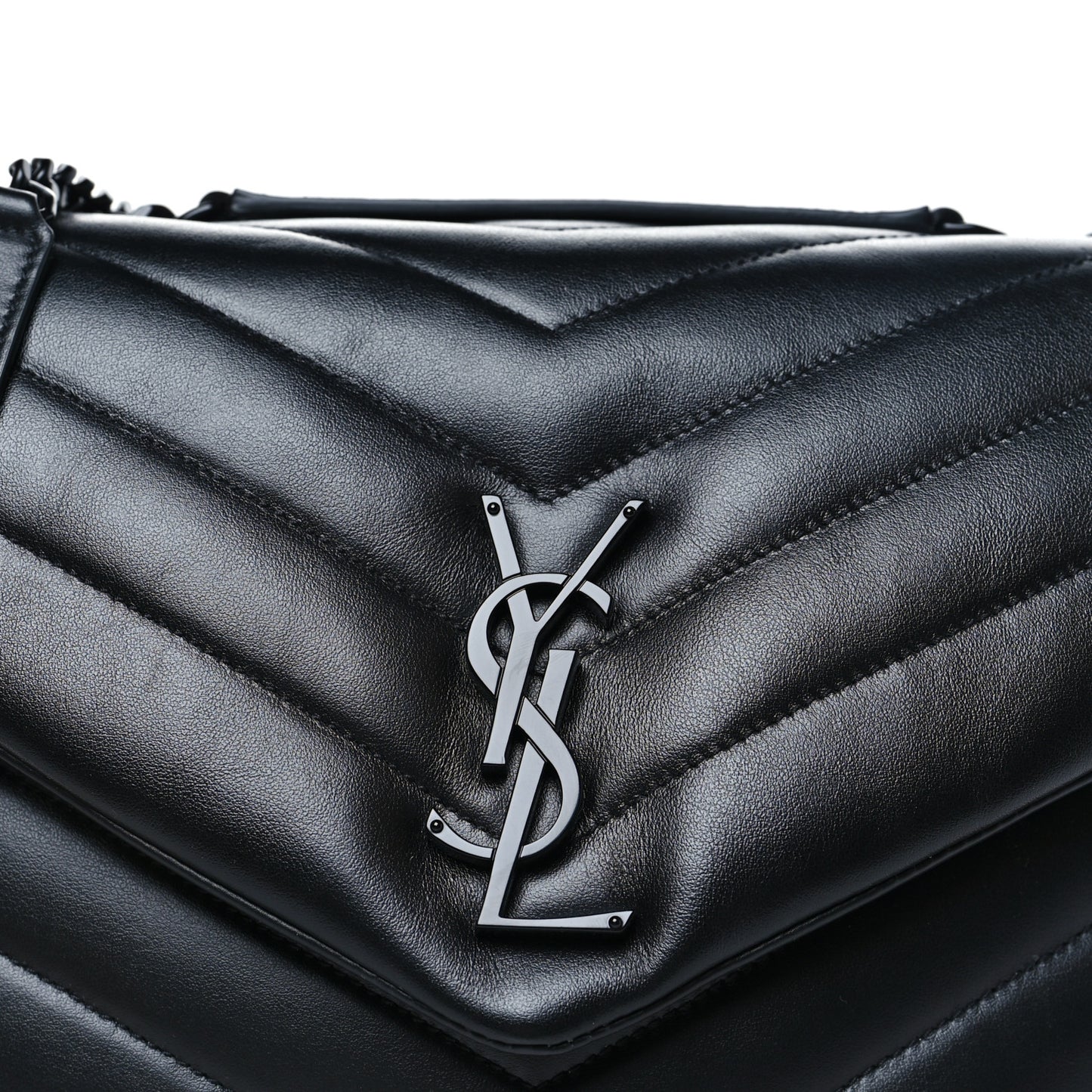 Calfskin Y Quilted Monogram Monochrome Medium Loulou Chain Satchel Black