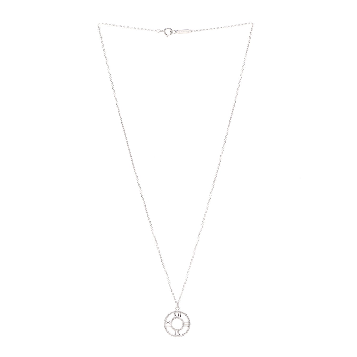 Tiffany 18K White Gold Diamond Small Atlas Open Pave Pendant Necklace 3 of 6