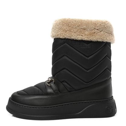 Gucci Nylon Quebec Calfskin Wool Chevron Quilted Mens Horsebit Snow Boots 9 Black Butterscotch 1 of 8