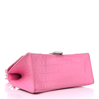 Balenciaga Shiny Calfskin Crocodile Embossed Small Hourglass Top Handle Bag Baby Pink 4 of 18
