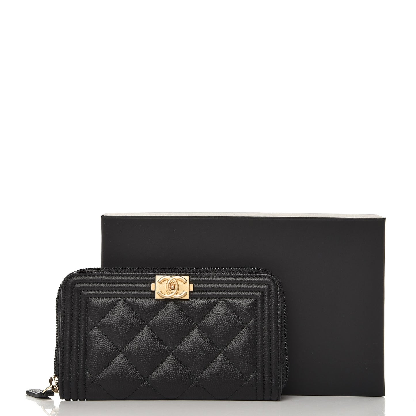 Caviar Quilted Boy Small Zip Around Wallet Black