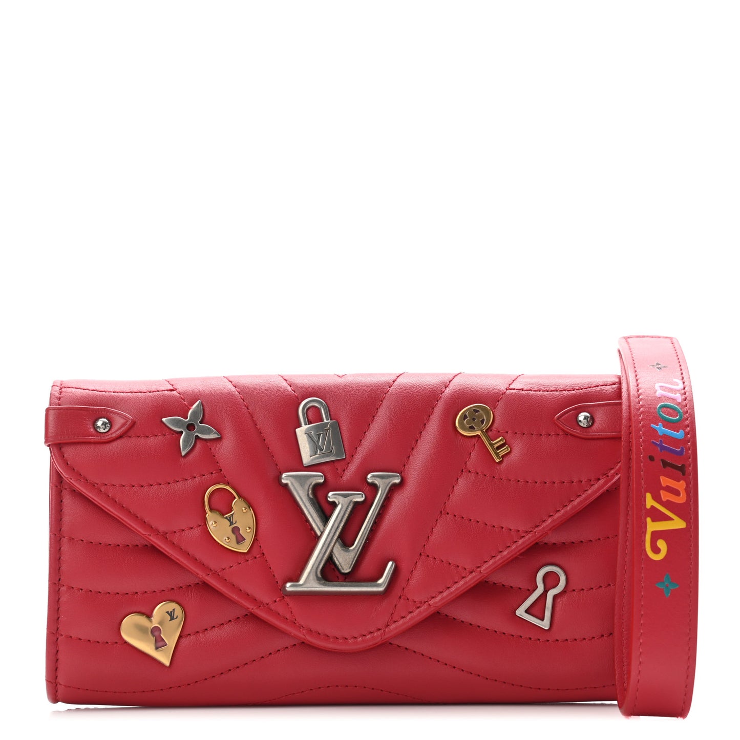 Calfskin Love Lock New Wave Long Wallet Red