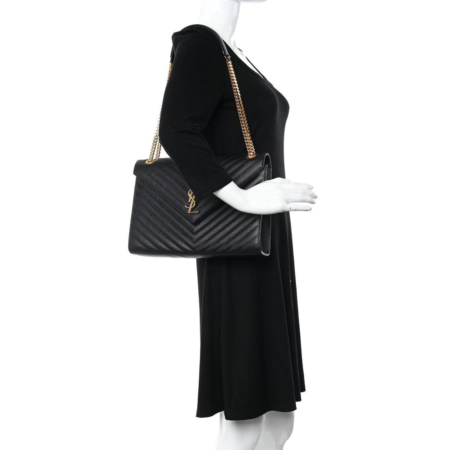 Grain De Poudre Matelasse Chevron Large Monogram Satchel Black