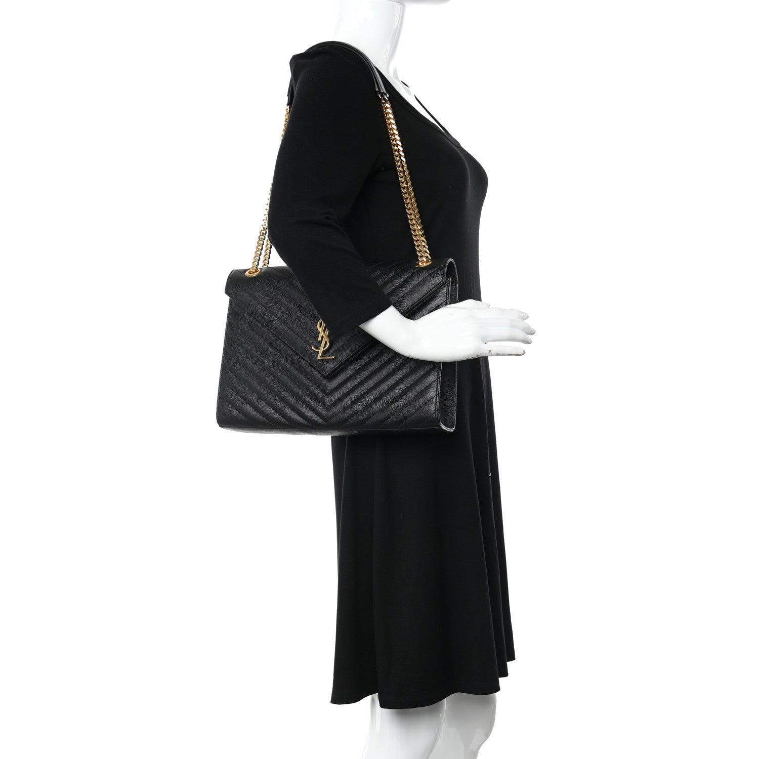 Saint Laurent Grain De Poudre Matelasse Chevron Large Monogram Satchel Black 2 of 10