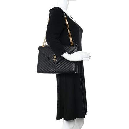 Saint Laurent Grain De Poudre Matelasse Chevron Large Monogram Satchel Black 2 of 10
