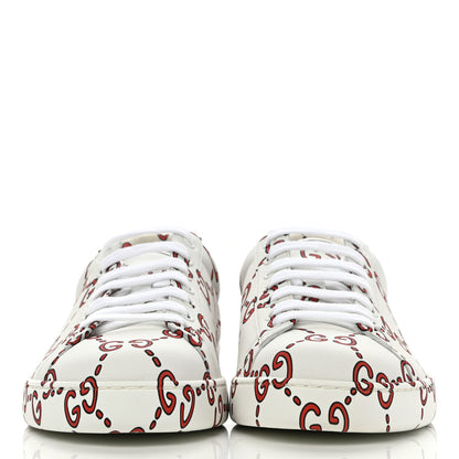 Gucci Calfskin GucciGhost Print Womens Ace Sneakers 8 White Hibiscus Red 2 of 12