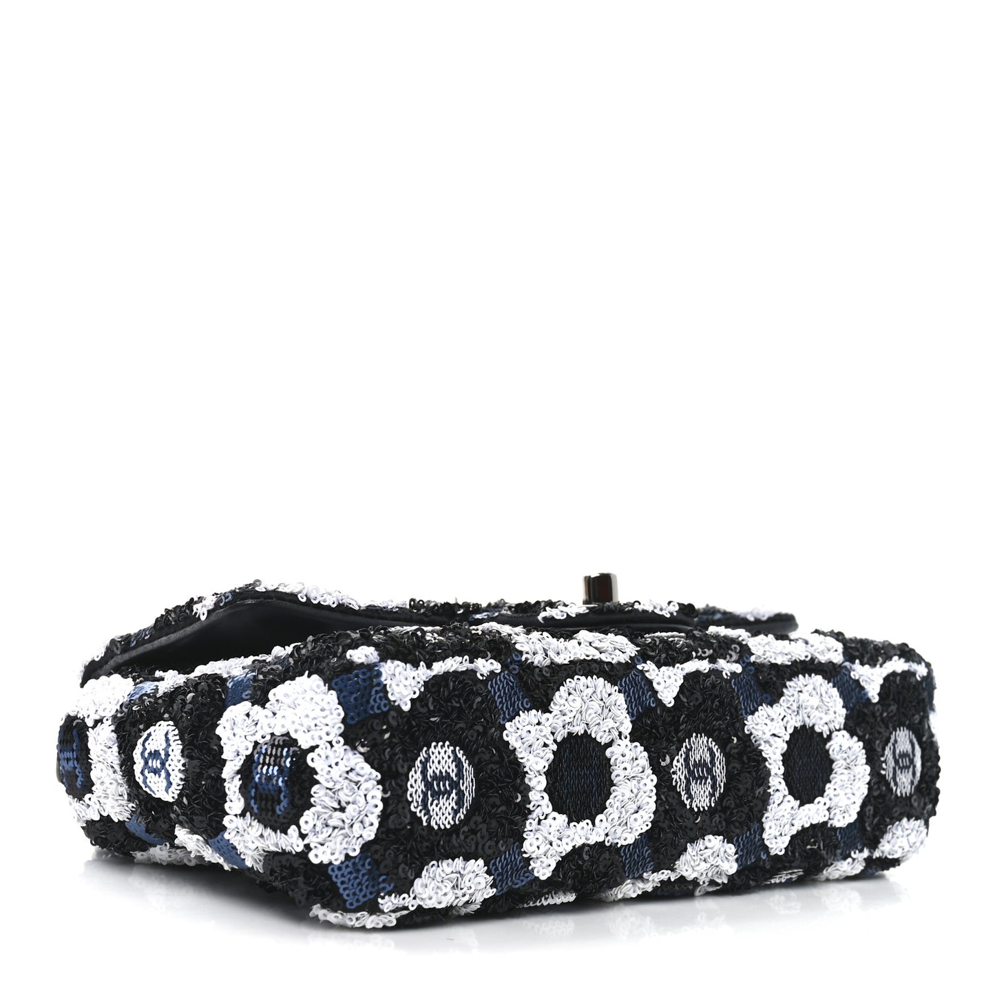 Satin Sequin Embellished Flower Mini Rectangular Flap Black White Blue