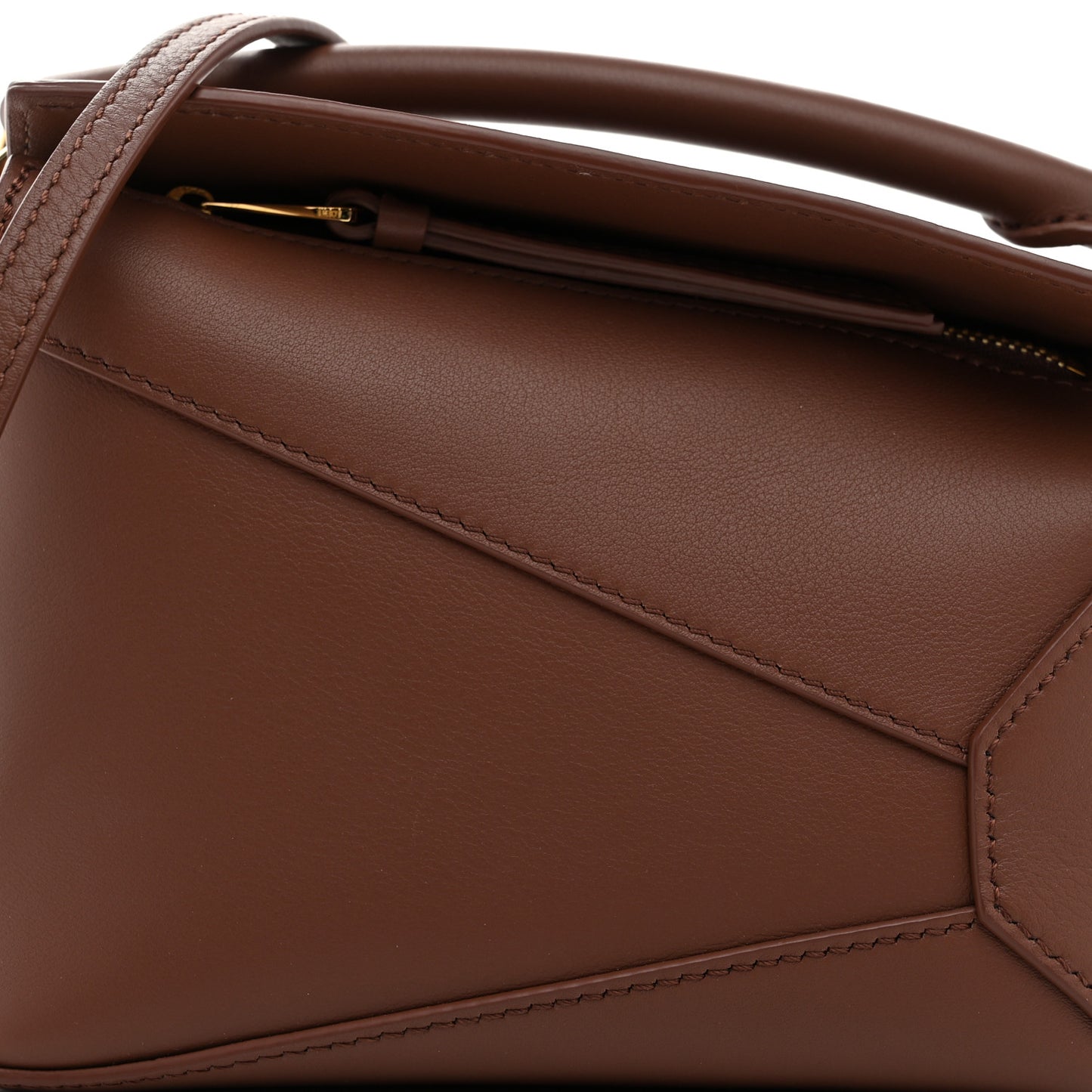 X SUNA FUJITA Satin Calfskin Mini Hamster Puzzle Edge Bag Havana