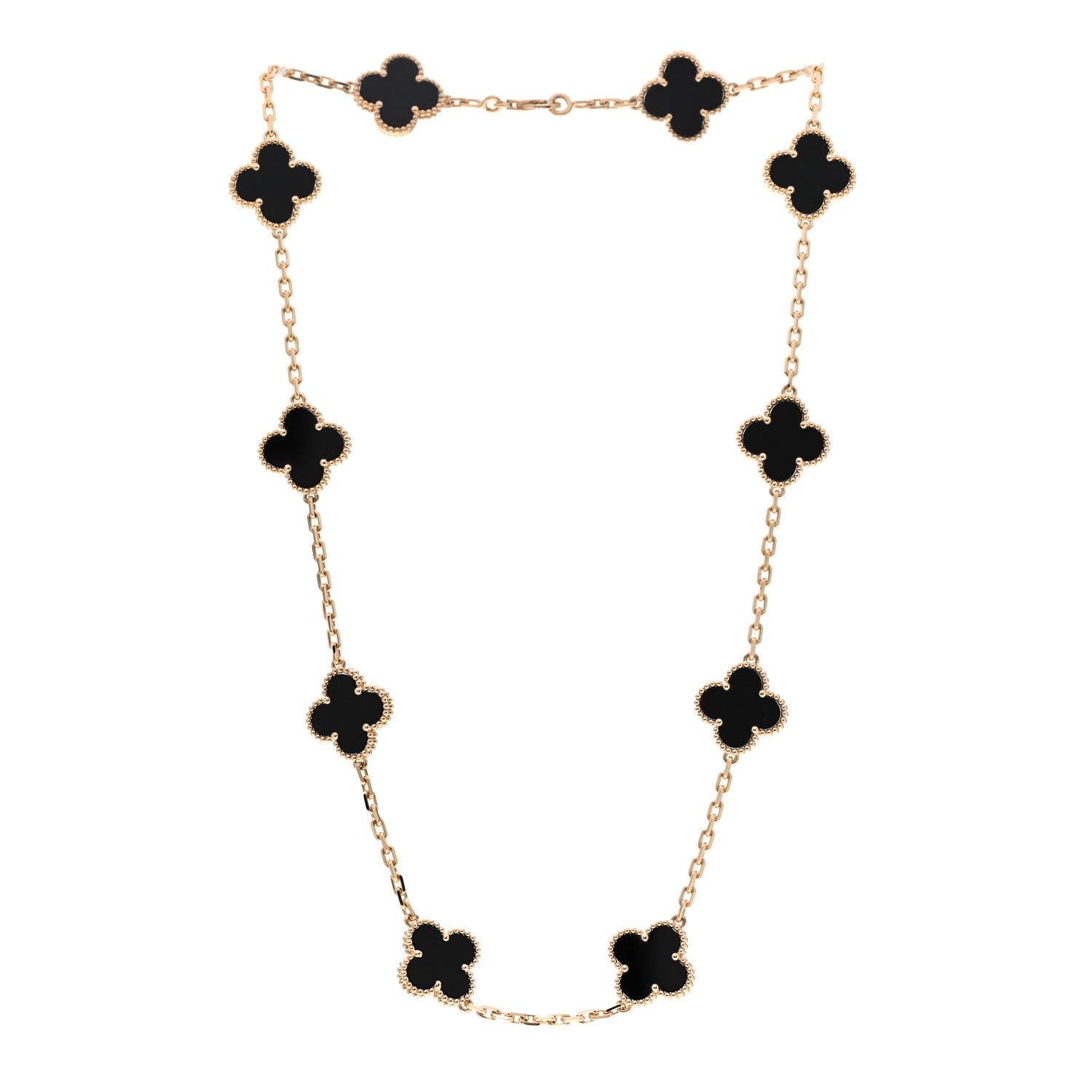 Van Cleef & Arpels 18K Yellow Gold Black Onyx 10 Motifs Vintage Alhambra Necklace 3 of 7