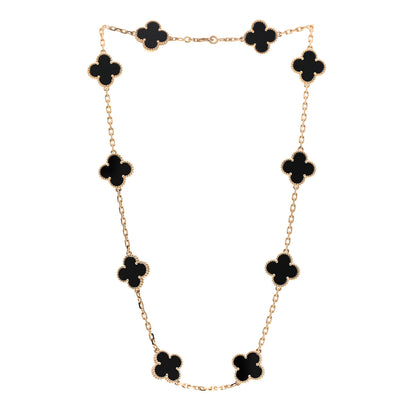 Van Cleef & Arpels 18K Yellow Gold Black Onyx 10 Motifs Vintage Alhambra Necklace 3 of 7