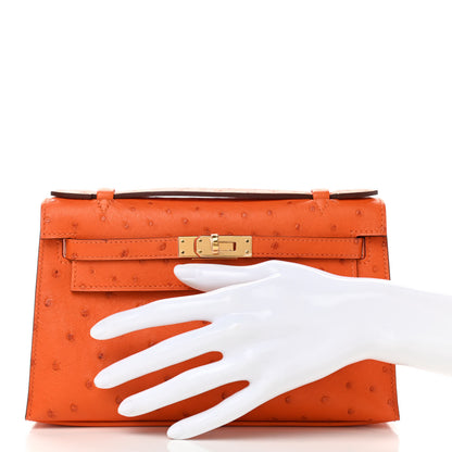 Hermes Ostrich Kelly Pochette Tangerine 2 of 9