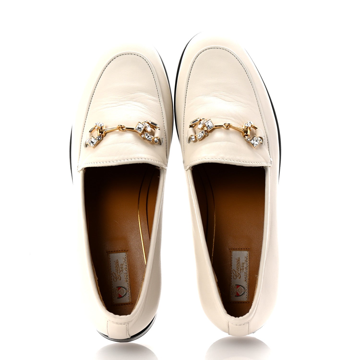 Gucci Malaga Kid 70 Crystal Horsebit Womens Jordaan Loafers 37 Mystic White 2 of 9