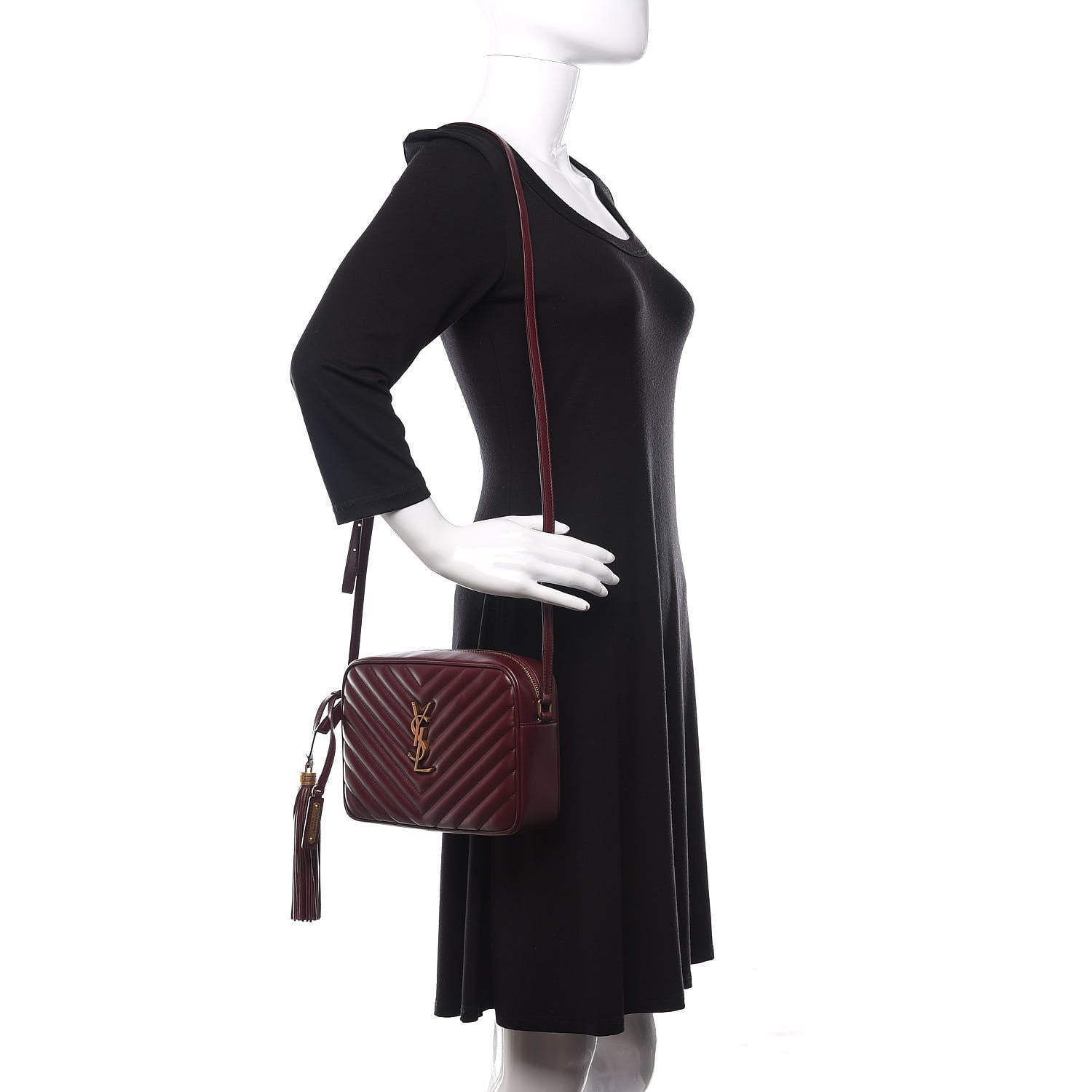 Saint Laurent Calfskin Matelasse Monogram Lou Camera Bag Dark Legion Red 2 of 9