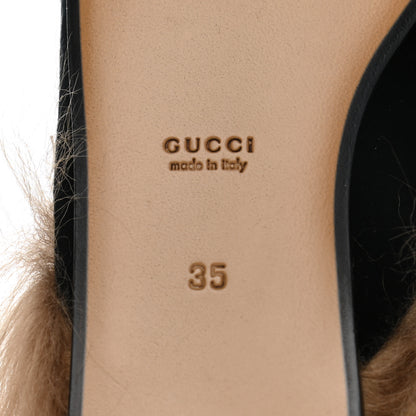 Gucci Velvet Fur Womens Princetown Slippers 35 Black 6 of 8
