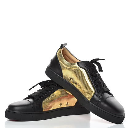 Christian Louboutin Calfskin Laminato Dino Womens Ying Louis Junior Flat Sneakers 36 Black Gold 10 of 10