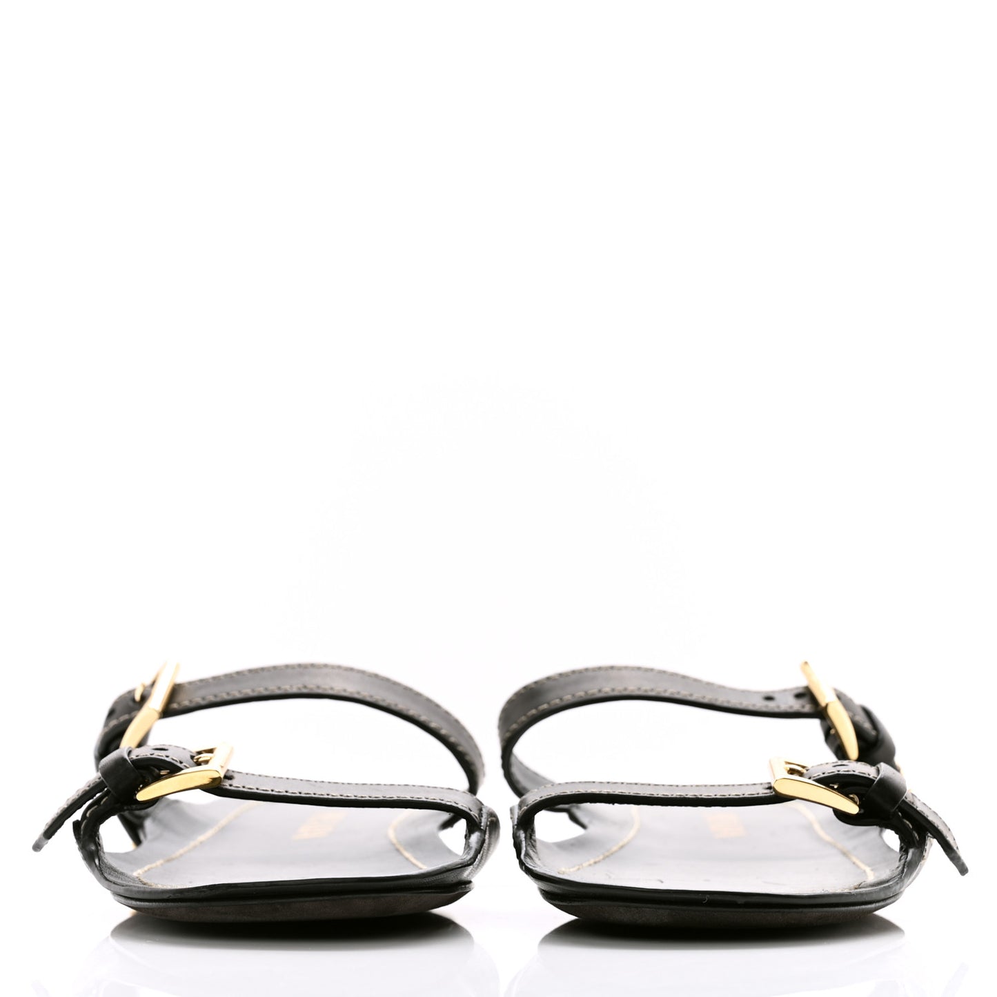 Calfskin Sandali Two Strap Flat Sandals 37.5 Black