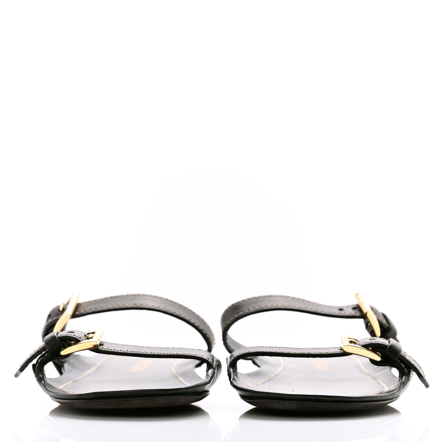Prada Calfskin Sandali Two Strap Flat Sandals 37.5 Black 2 of 9