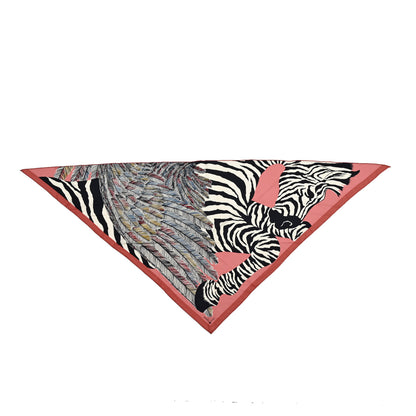 Hermes Cashmere Zebra Pegasus Pointe Triangle Scarf Vieux Rose Black White 1 of 4