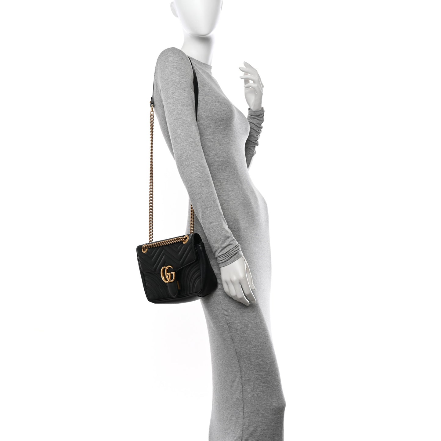 Calfskin Matelasse Small GG Marmont Shoulder Bag Black