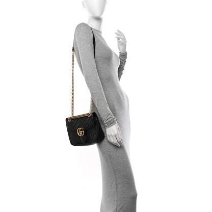 Gucci Calfskin Matelasse Small GG Marmont Shoulder Bag Black 2 of 10