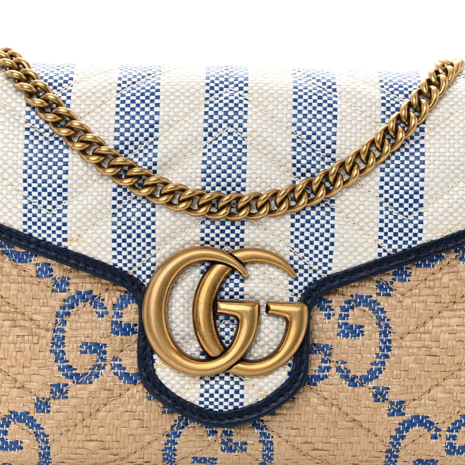 Gucci Raffia GG Monogram Matelasse GG Marmont Chain Wallet Mystic White Royale Natural 8 of 11
