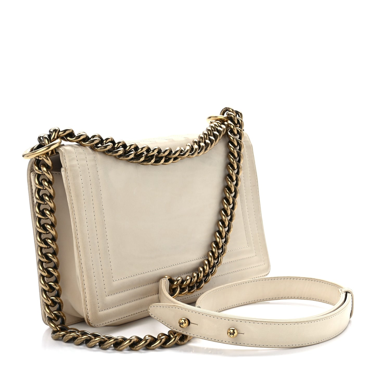 Glazed Calfskin Medium Boy Flap White