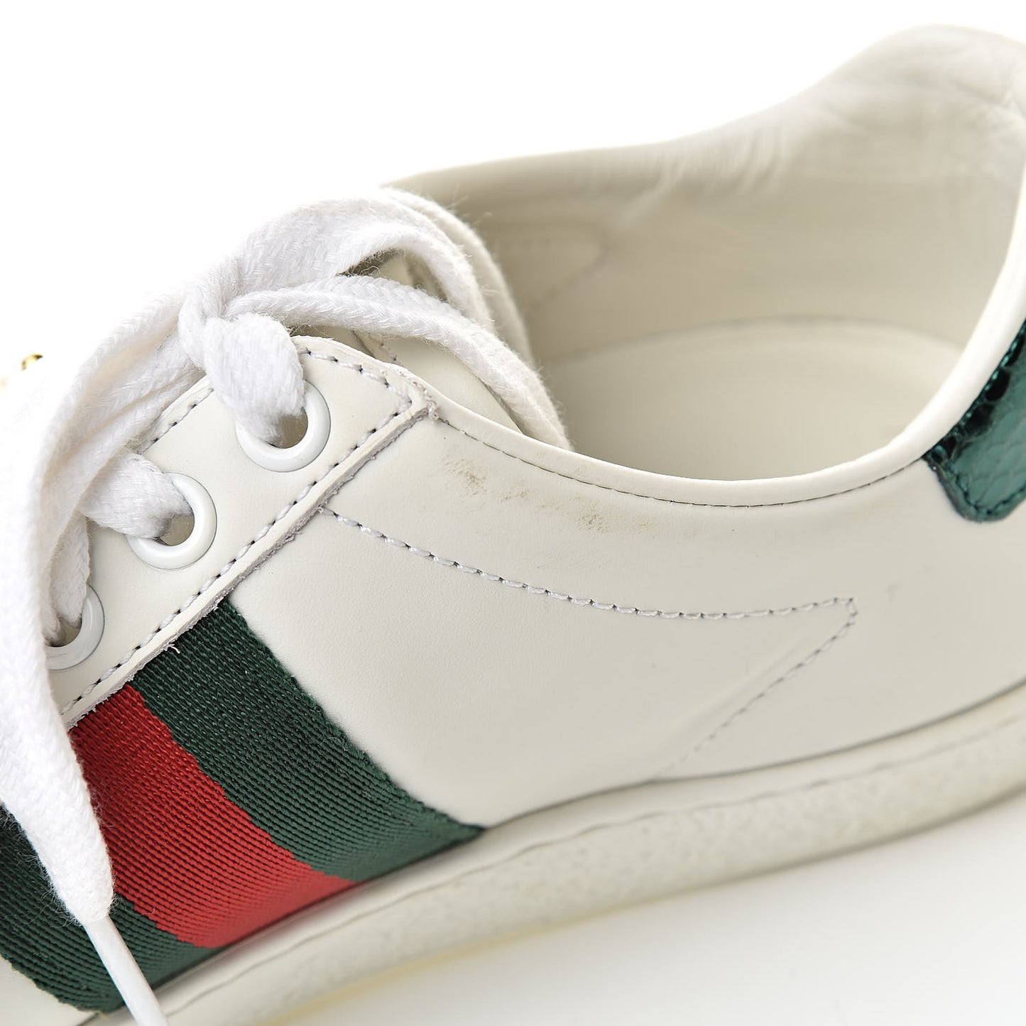 Calfskin Web Pearl Studded Womens Ace Sneakers 34 White