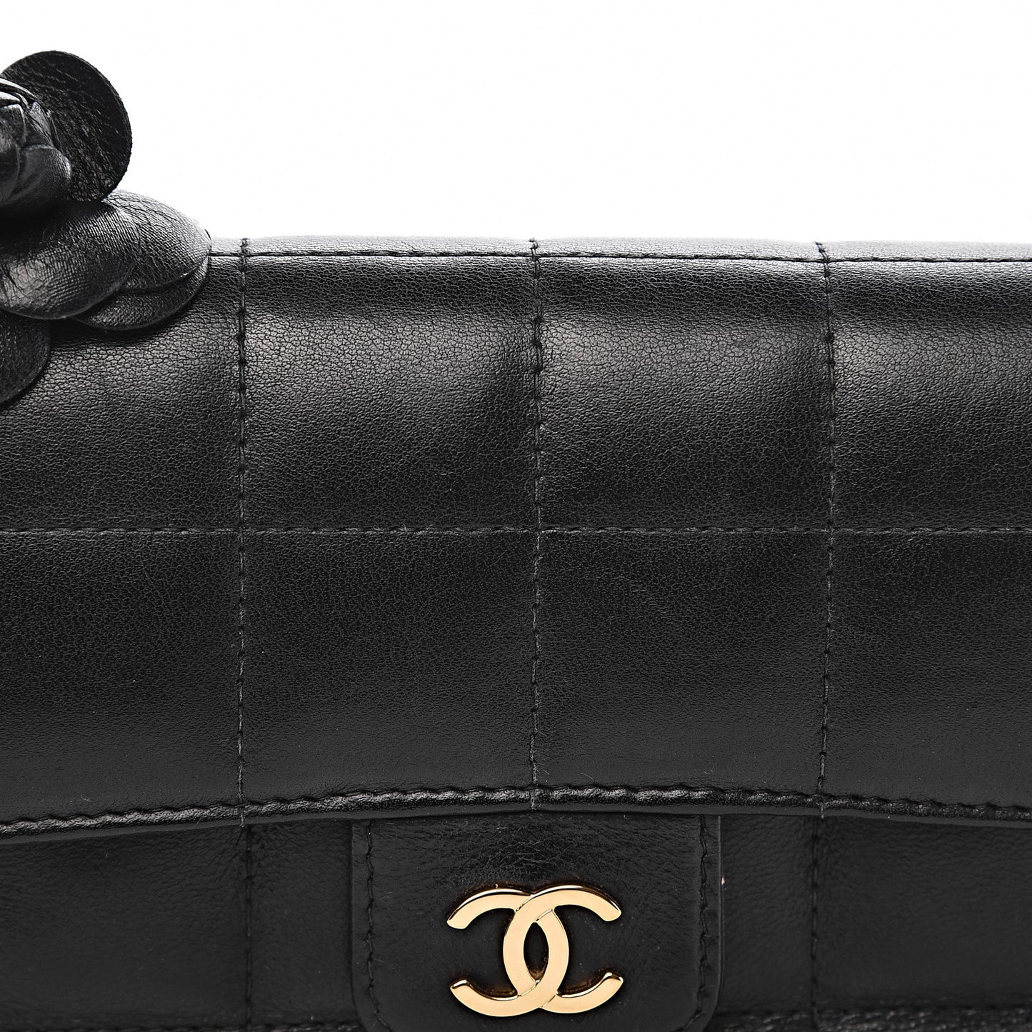 Lambskin Quilted Mini Chocolate Bar Camellia Flap Black