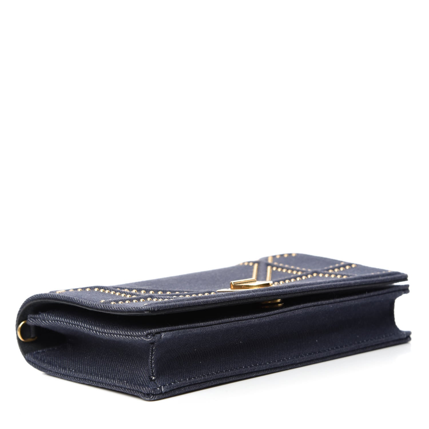 Christian Dior Denim Studded Diorama Wallet on Chain Pouch Blue 4 of 10