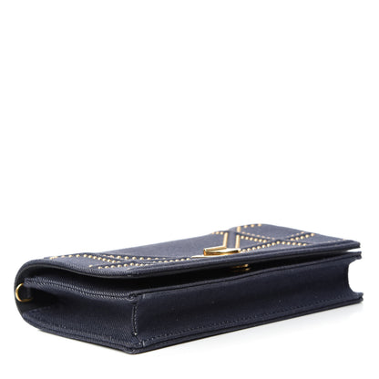 Christian Dior Denim Studded Diorama Wallet on Chain Pouch Blue 4 of 10