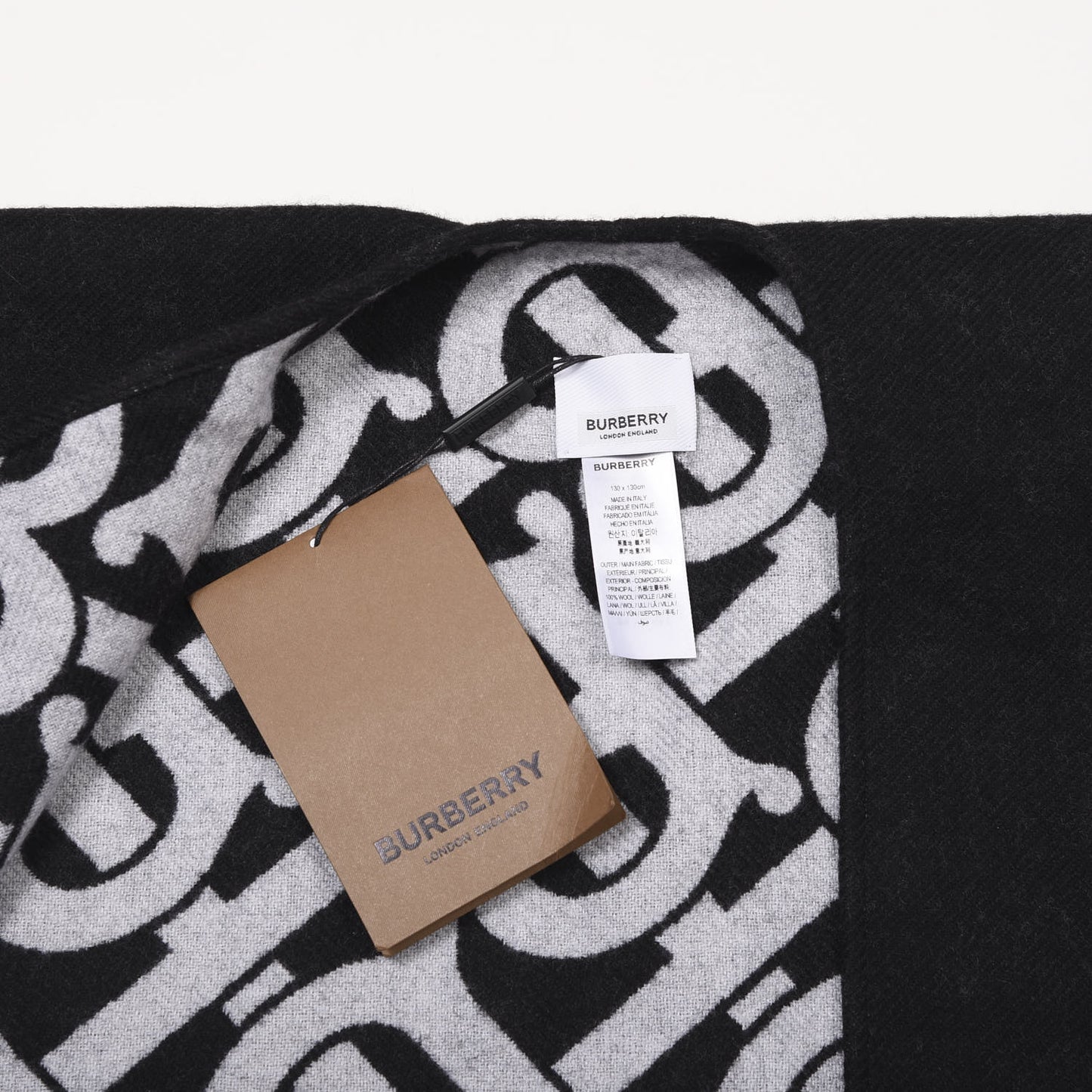 Wool Jacquard Monogram TB Cape Scarf Black