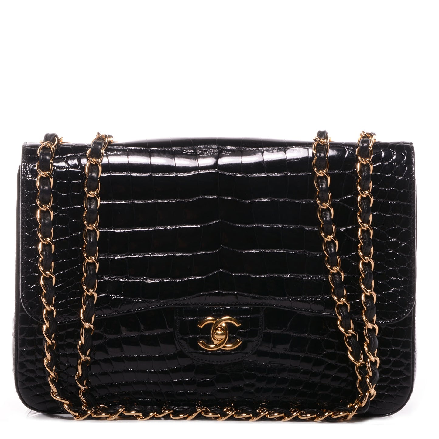 Shiny Alligator Jumbo Single Flap Black