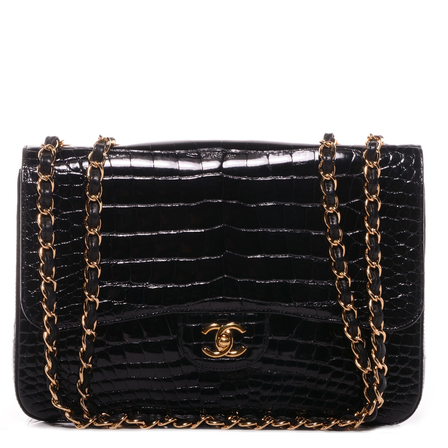 Chanel Shiny Alligator Jumbo Single Flap Black 1 of 9
