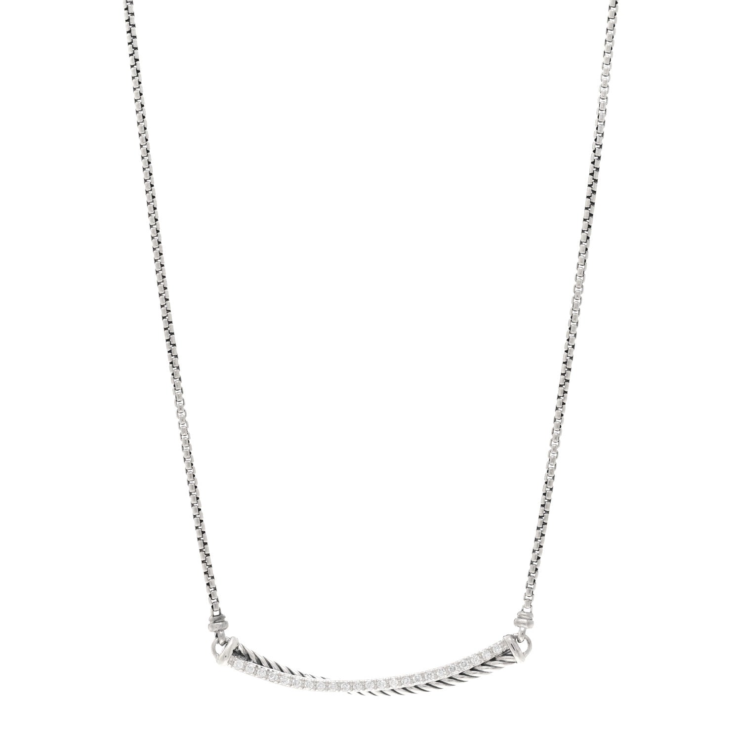 David Yurman Sterling Silver Diamond Crossover Bar Necklace 1 of 5