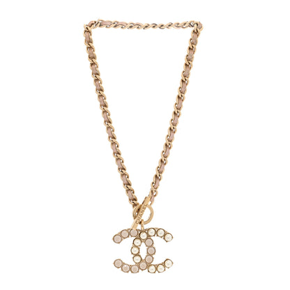 Chanel Pearl Crystal Lambskin Chain CC Dazzling Domino Necklace White Gold Pink 3 of 4