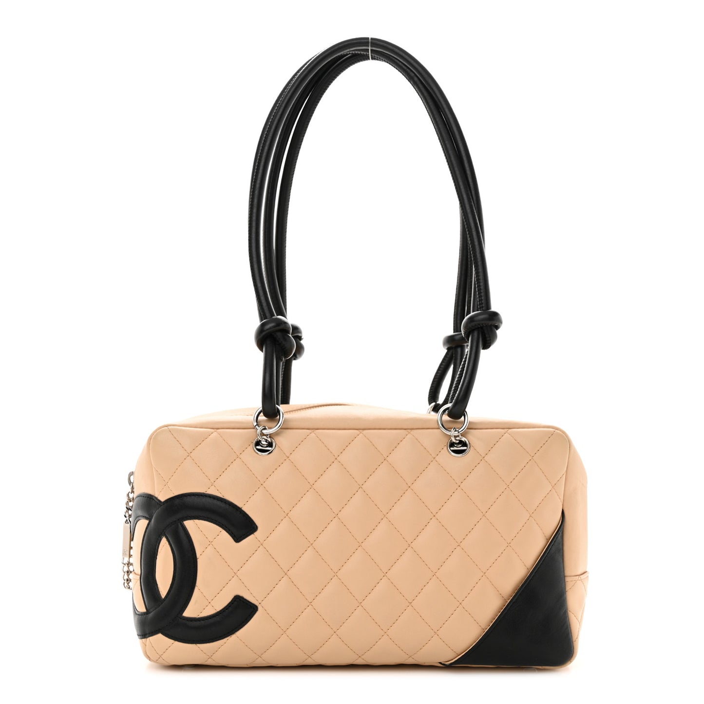 Calfskin Quilted Large Cambon Bowler Beige Black