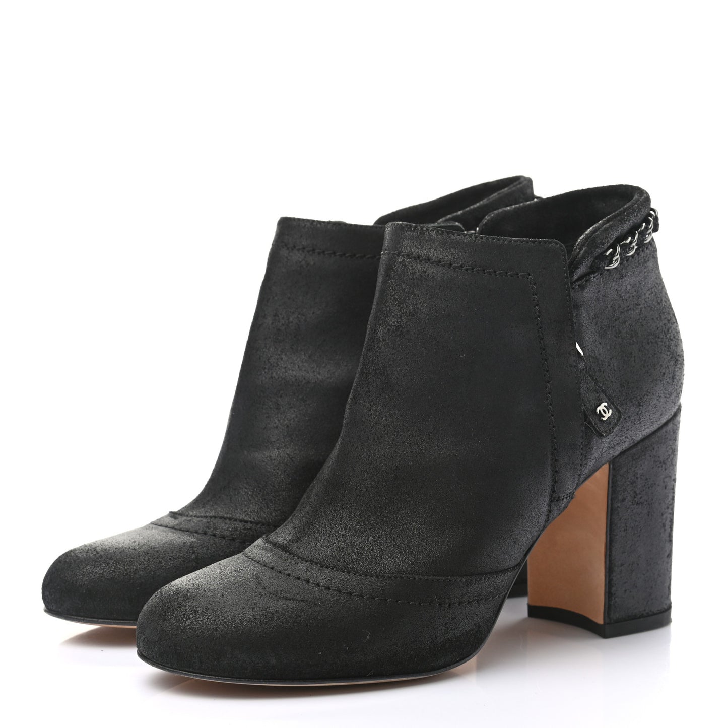Suede CC Chain Ankle Boots 37.5 Black