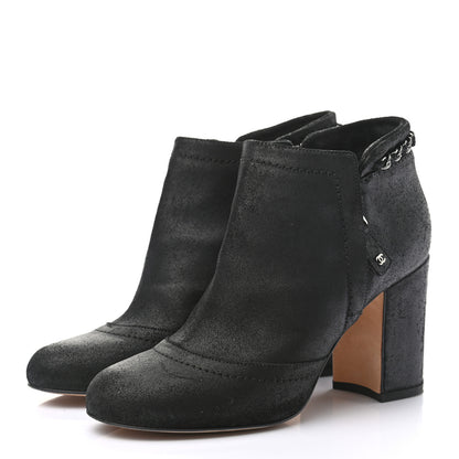 Chanel Suede CC Chain Ankle Boots 37.5 Black 3 of 9