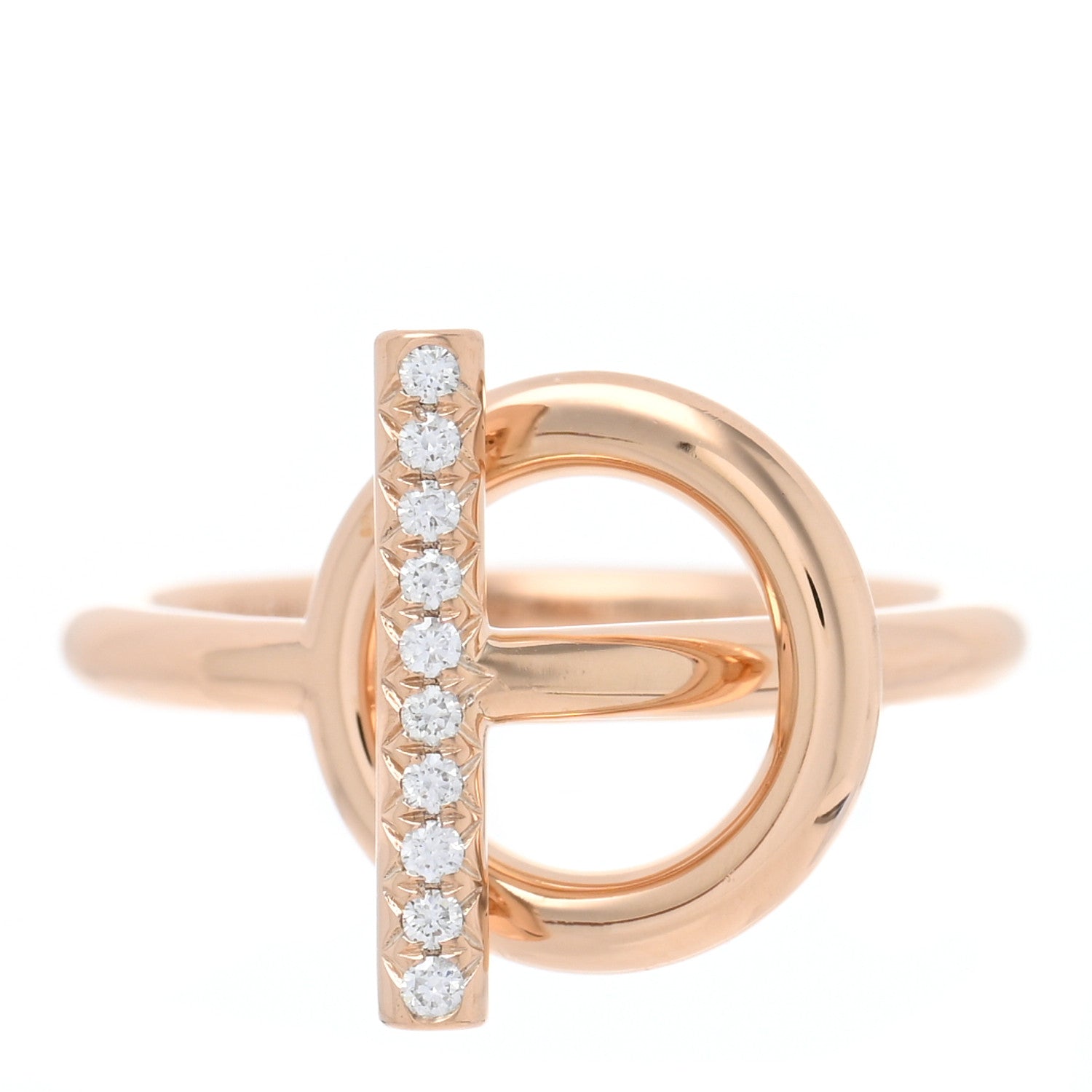 Hermes 18K Rose Gold Diamond PM Echappee Ring 51 5.75 1 of 5